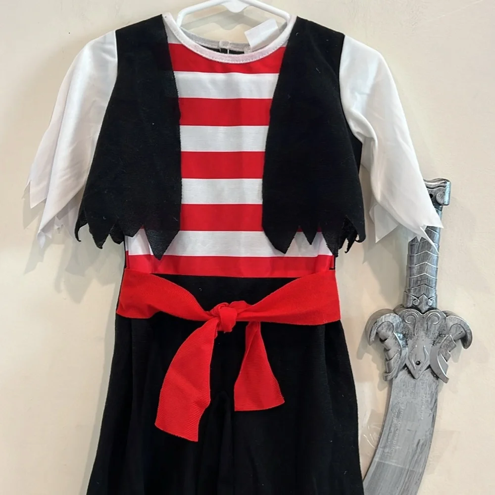 Disguise Pirate Costume with Red and Black Stripes - Picture 2 of 6